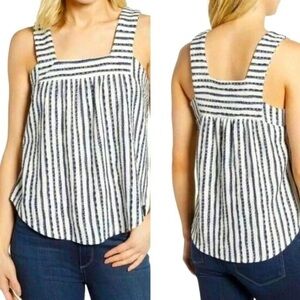 Lucky Brand Striped Square-Neck Sleeveless Top - White & Navy